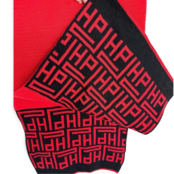 Pedro del Hierro Jeans Red & Black Logo Wool Scarf-Reversible - Picture 4 of 7